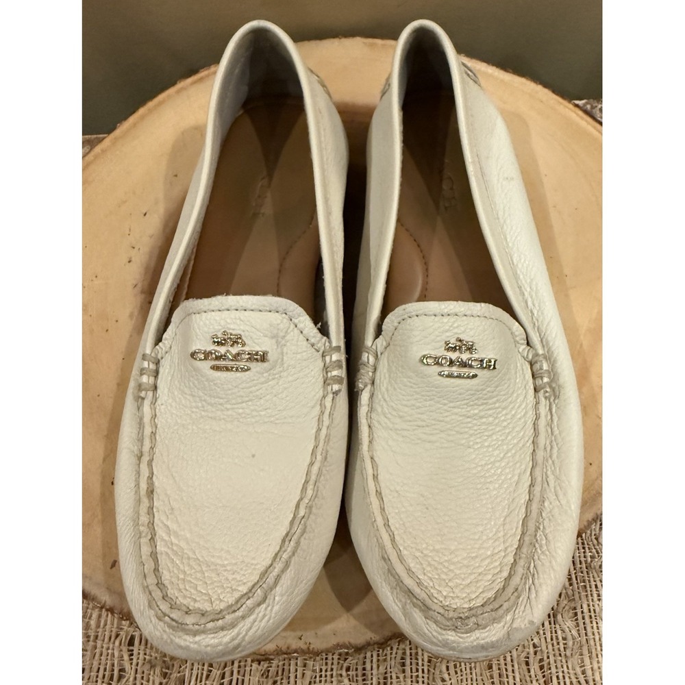 Coach Mary Lock Up Driving Mocs Shoe Loafer White Bone 8.5‎ B Slip-On Leather - Picture 5 of 11